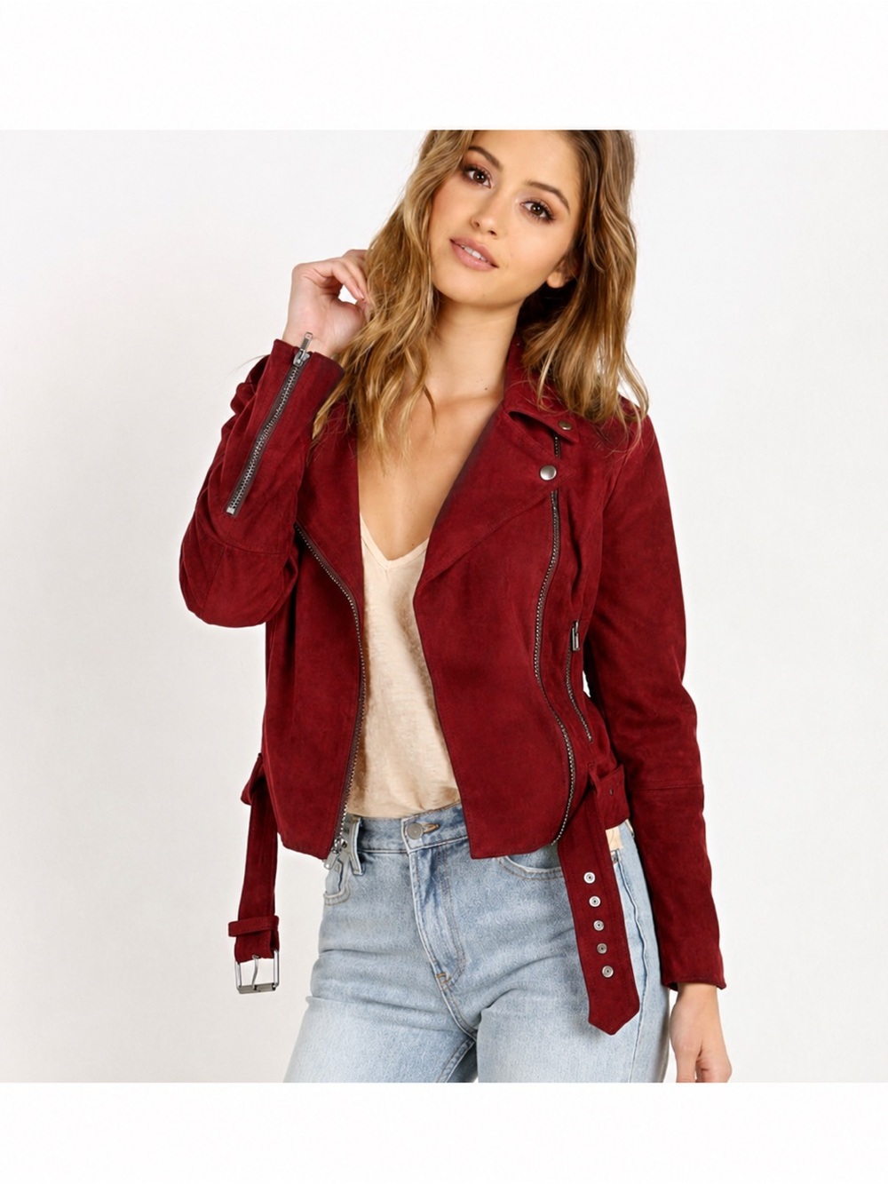 BB Dakota Burgundy Suede Moto Jacket